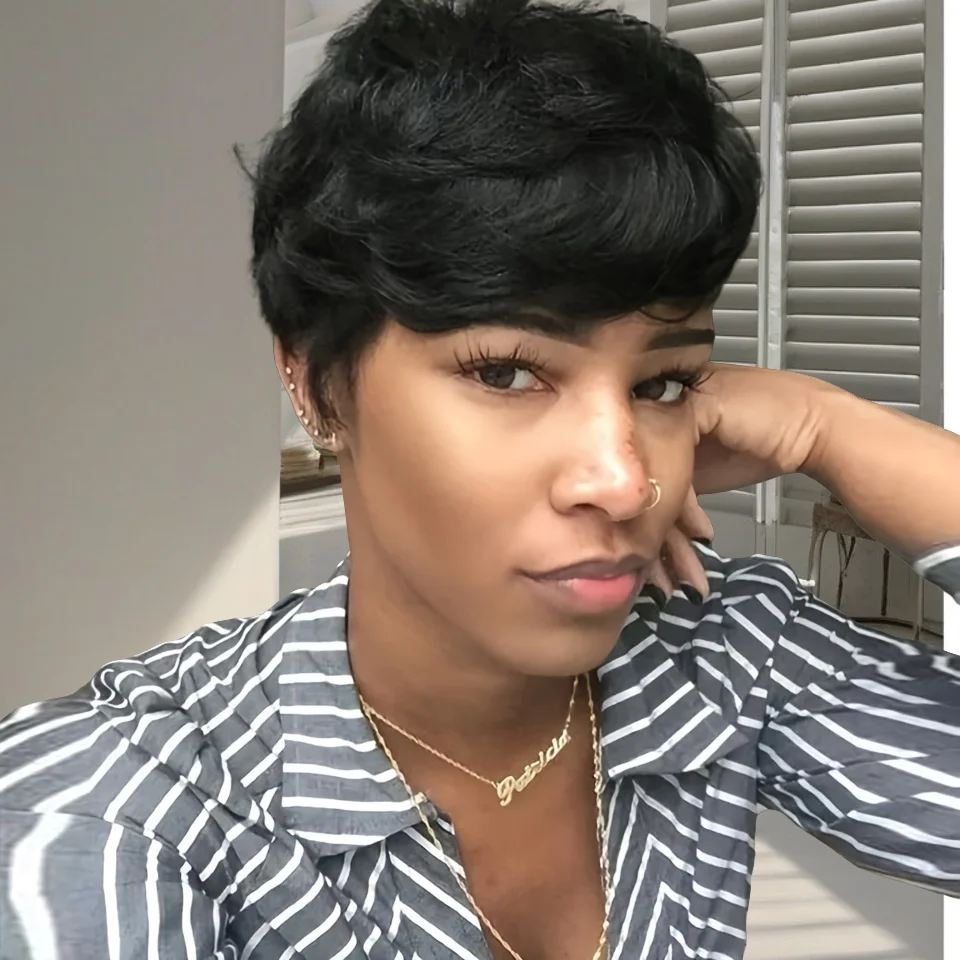 Short Pixie Cut Wave Human Hair Wigs With Bangs For Women Full Machine Made Wig Brazilian Remy Hair Natural Black Daily Wig
Short Pixie Cut Wave Human Hair Wigs With Bangs For Women Full Machine Made Wig Brazilian Remy Hair Natural Black Daily Wig