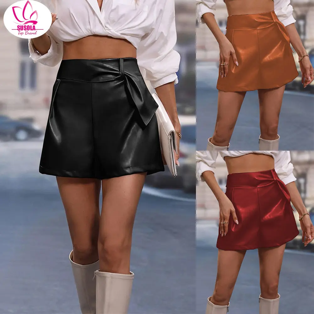 SUSOLA Lady Women's Shorts Vintage PU Leather Shorts High Waist Undefined Drapped Trousers Female Office Wear Shorts
SUSOLA Lady Women's Shorts Vintage PU Leather Shorts High Waist Undefined Drapped Trousers Female Office Wear Shorts