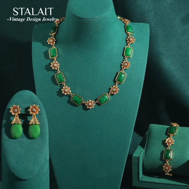 Vintage Square Green Stone Jewelry Sets For Woman Antique Gold Color Daisy Flower Drop Necklace Earring Bracelet Rhinestones
Vintage Square Green Stone Jewelry Sets For Woman Antique Gold Color Daisy Flower Drop Necklace Earring Bracelet Rhinestones