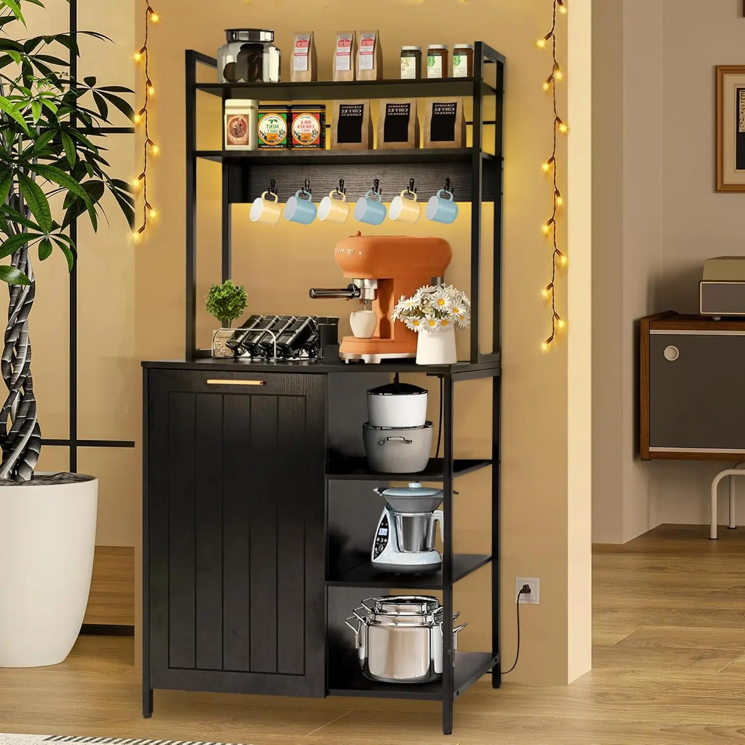 Kitchen Bakers Ra With Storage Shelf - 6-Tier Microwave Stand Oven Cabinet W/Tilting Trash Can Bin And Power Outlet, Farmhouse
Kitchen Bakers Ra With Storage Shelf - 6-Tier Microwave Stand Oven Cabinet W/Tilting Trash Can Bin And Power Outlet, Farmhouse
