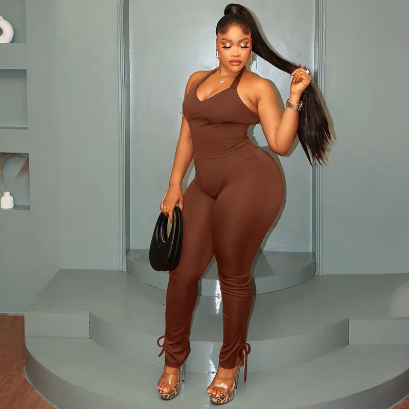 Casual Sporty Women's Jumpsuit With Halter Neck And Wrap Chest, Solid Color, Trendy And Unique Long Yoga Jumpsuit
Casual Sporty Women's Jumpsuit With Halter Neck And Wrap Chest, Solid Color, Trendy And Unique Long Yoga Jumpsuit