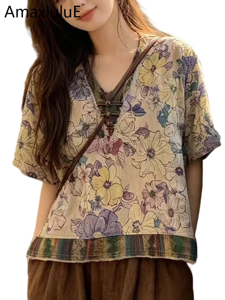 Amax LuluE Summer Chinese Fashion Clothes Womens Floral Casual V Neck T-shirts Ladies Loose Printed Classic Vintage Cotton Tops
Amax LuluE Summer Chinese Fashion Clothes Womens Floral Casual V Neck T-shirts Ladies Loose Printed Classic Vintage Cotton Tops