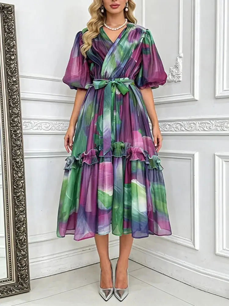 Micosoni European & American Style Printed Dress 2026 New Retro Flounce Hem Bubble Sleeves Tie-Waist Slim Fit Long Chiffon Dress
Micosoni European & American Style Printed Dress 2026 New Retro Flounce Hem Bubble Sleeves Tie-Waist Slim Fit Long Chiffon Dress