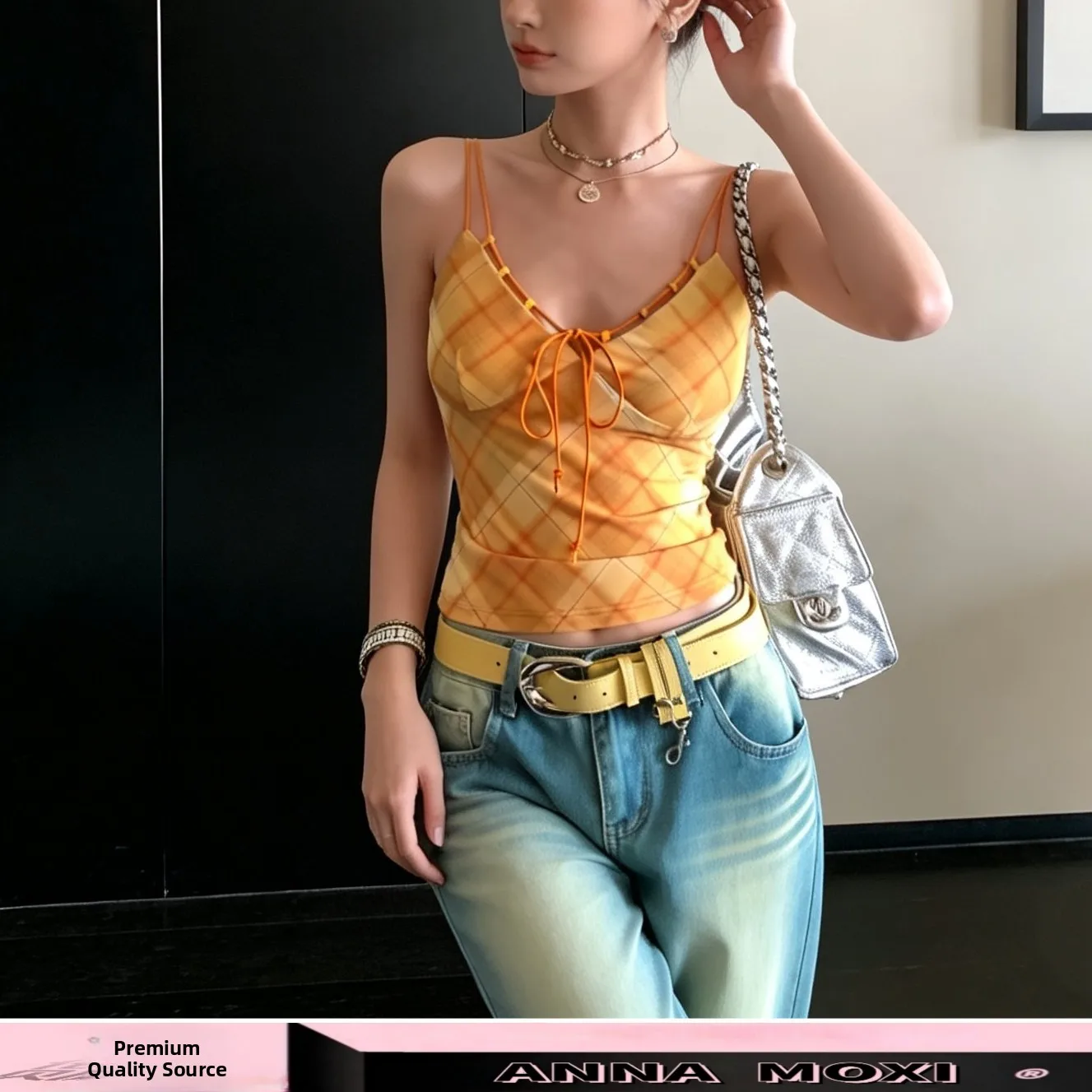 Spicy Girl Party American Retro Orange Plaid V-neck Elastic Adjustable Shoulder Strap Vest Small Strap Fashionable Women's Vest
Spicy Girl Party American Retro Orange Plaid V-neck Elastic Adjustable Shoulder Strap Vest Small Strap Fashionable Women's Vest
