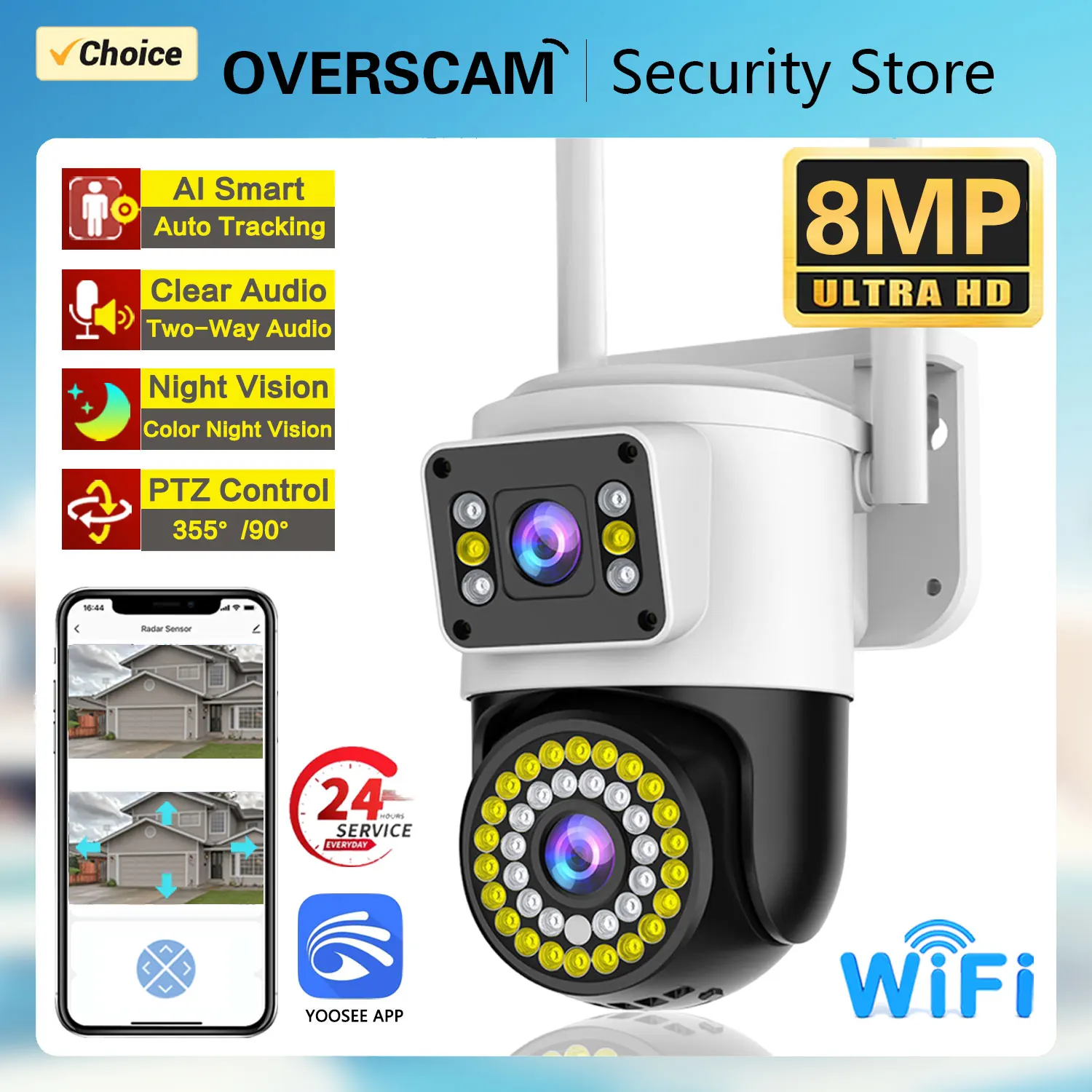4K 8MP PTZ WIFI Camera Dual Lens Dual Screen IP Camera Outdoor 4MP HD Auto Tracking Security Protection CCTV Surveillance Camera
4K 8MP PTZ WIFI Camera Dual Lens Dual Screen IP Camera Outdoor 4MP HD Auto Tracking Security Protection CCTV Surveillance Camera