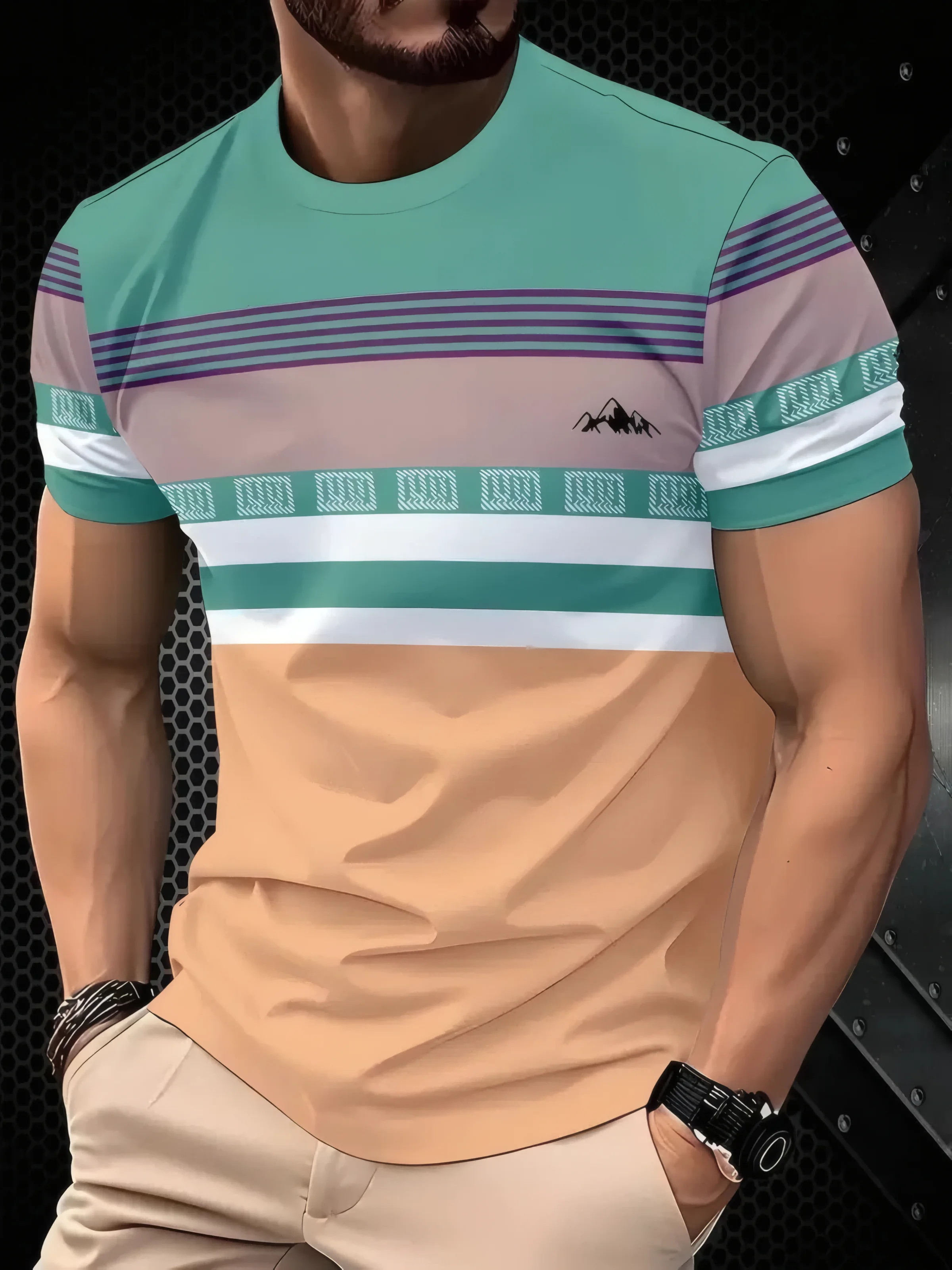 Summer new men's T-shirt: Simple striped 3D printed T-shirt, quick-drying, breathable and comfortable polyester
Summer new men's T-shirt: Simple striped 3D printed T-shirt, quick-drying, breathable and comfortable polyester