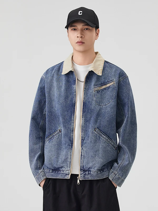 High-End Contrast Color Zipper Denim Jaet Men's Loose Workwear Sle Retro Collar Jaet Spring Autumn Cotton Polyester Blend
High-End Contrast Color Zipper Denim Jaet Men's Loose Workwear Sle Retro Collar Jaet Spring Autumn Cotton Polyester Blend