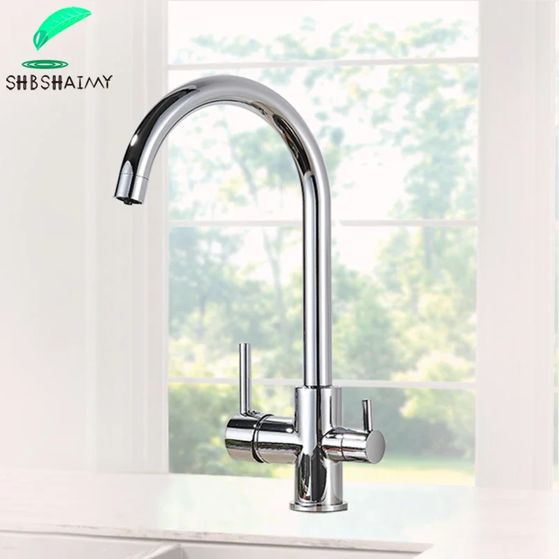 SHBSHAIMY Chrome Filter Kitchen Faucet Drinking Pure Water Kitchen Tap Deck Mounted Dual Handles 3-Ways Hot and Cold Water Mixer
SHBSHAIMY Chrome Filter Kitchen Faucet Drinking Pure Water Kitchen Tap Deck Mounted Dual Handles 3-Ways Hot and Cold Water Mixer