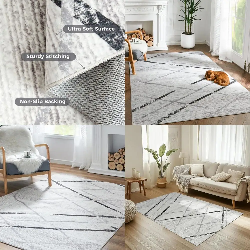 Moroccan-Inspired 4x6 Area Rug - Non-Slip, Stain Resistant, Low Pile for Living, Dining, Bedroom, and Office in Grey/Black
Moroccan-Inspired 4x6 Area Rug - Non-Slip, Stain Resistant, Low Pile for Living, Dining, Bedroom, and Office in Grey/Black