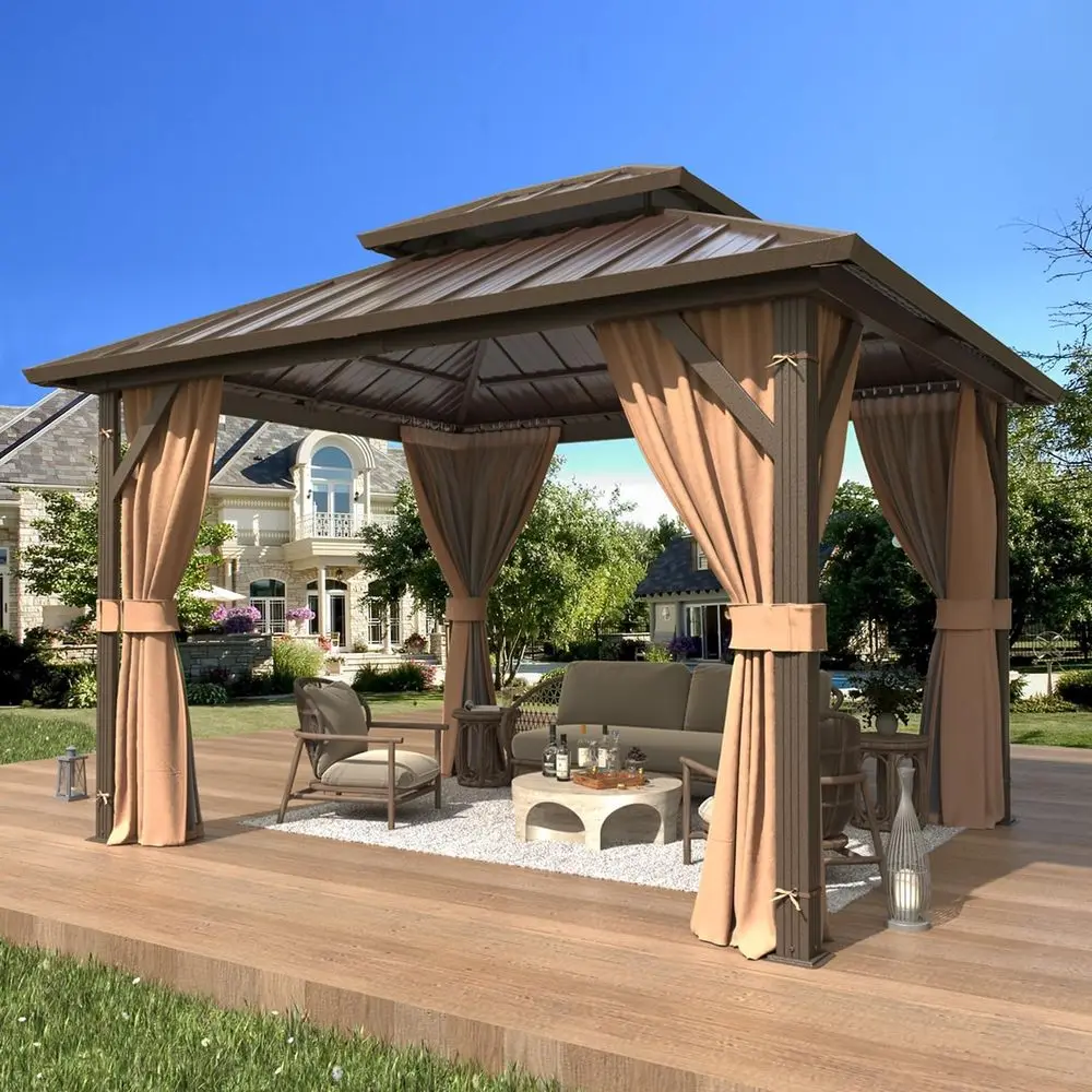 10' x 12' Hardtop Gazebo, e Gazebos with Galvanized Steel Double Roo, Permanent Outdoor Metal Pavilion with Curtain and Netting
10' x 12' Hardtop Gazebo, e Gazebos with Galvanized Steel Double Roo, Permanent Outdoor Metal Pavilion with Curtain and Netting