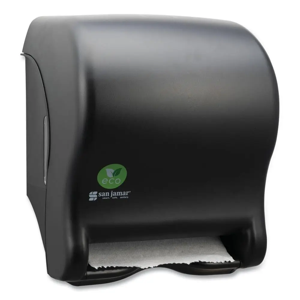 Wall-Mounted Battery-Powered Recycled Plastic Paper Towel Dispenser, Zero Waste, 10 Inch Rolls, Black
Wall-Mounted Battery-Powered Recycled Plastic Paper Towel Dispenser, Zero Waste, 10 Inch Rolls, Black