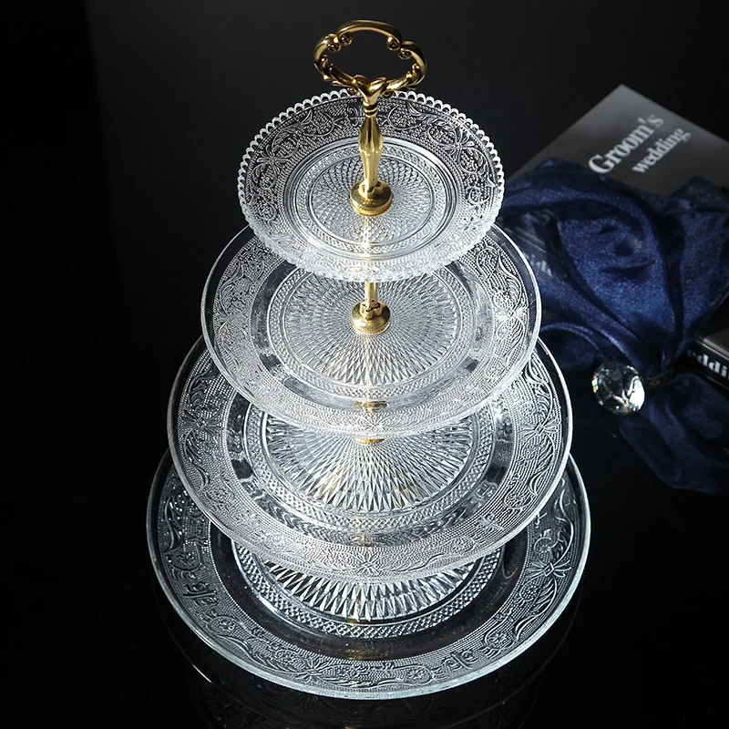 European glass fruit plate three-layer high-end modern simple home living room transparent crystal multi-layer cake plate 
European glass fruit plate three-layer high-end modern simple home living room transparent crystal multi-layer cake plate