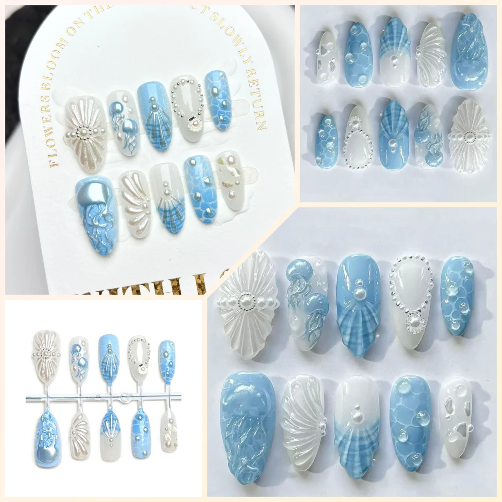 30PCS Press on Nails 3D Ins Summer Blue Aurora Mermaid Fake Nail Full Cover French Pearl Almond False
30PCS Press on Nails 3D Ins Summer Blue Aurora Mermaid Fake Nail Full Cover French Pearl Almond False