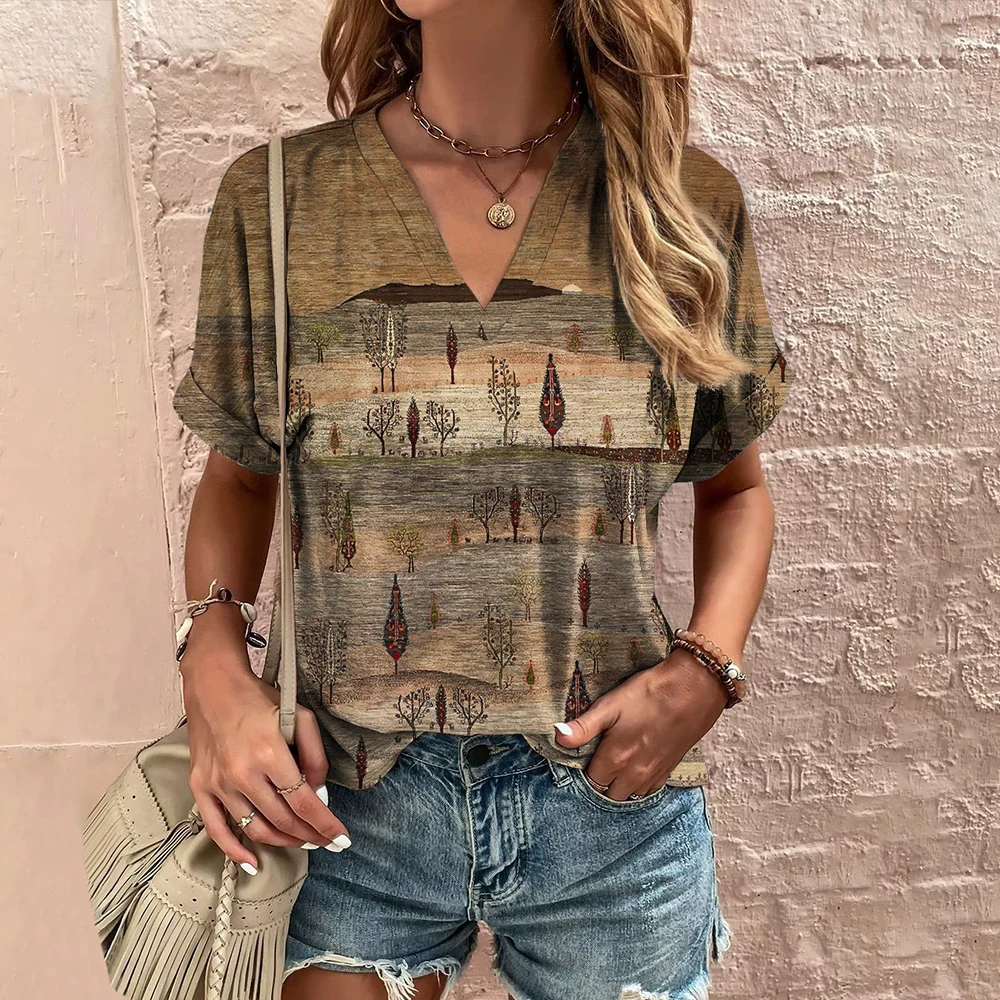 Vintage Women's T Shirt Summer V Neck Short Sleeve T Shirt Casual Harajuku Tree Branch Stripe Print Women's Street Pullover Top
Vintage Women's T Shirt Summer V Neck Short Sleeve T Shirt Casual Harajuku Tree Branch Stripe Print Women's Street Pullover Top