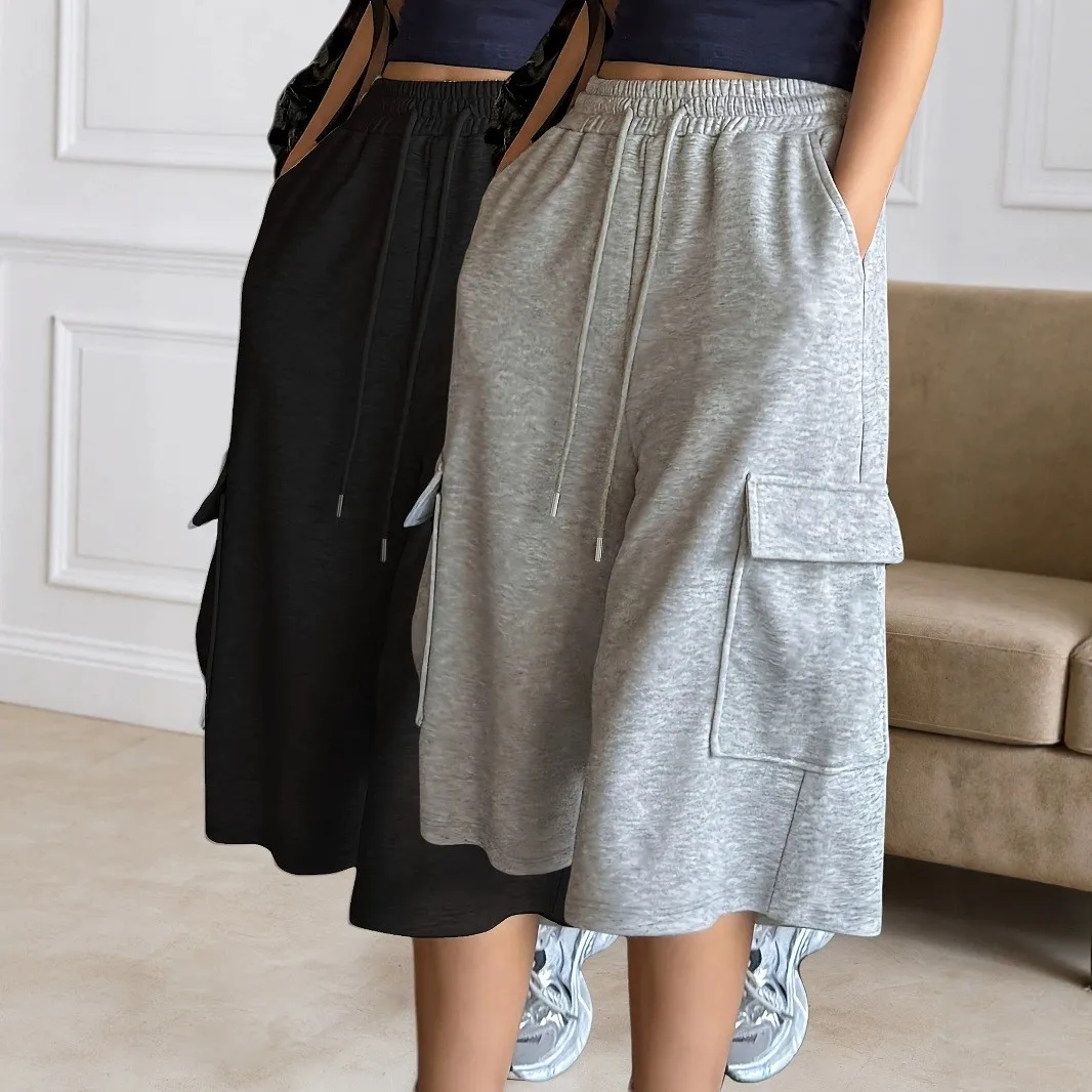 Y2K Women Shorts Summer High Waist Wide Leg Short Pants Cargo Drawstring Waist Knee Length Heather Gray Capri Pants Casual
Y2K Women Shorts Summer High Waist Wide Leg Short Pants Cargo Drawstring Waist Knee Length Heather Gray Capri Pants Casual