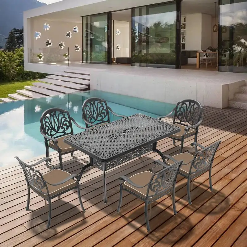 Набор мебели для патио из литого алюминия, 7 предметов, с коричневыми подушками
Набор мебели для патио из литого алюминия, 7 предметов, с коричневыми подушками