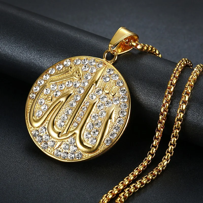 Hip Hop Iced Out Rhinestone Stainless Steel Gold Color Muslim Allah Pendant Necklace For Women/Men Islamic Jewelry
Hip Hop Iced Out Rhinestone Stainless Steel Gold Color Muslim Allah Pendant Necklace For Women/Men Islamic Jewelry
