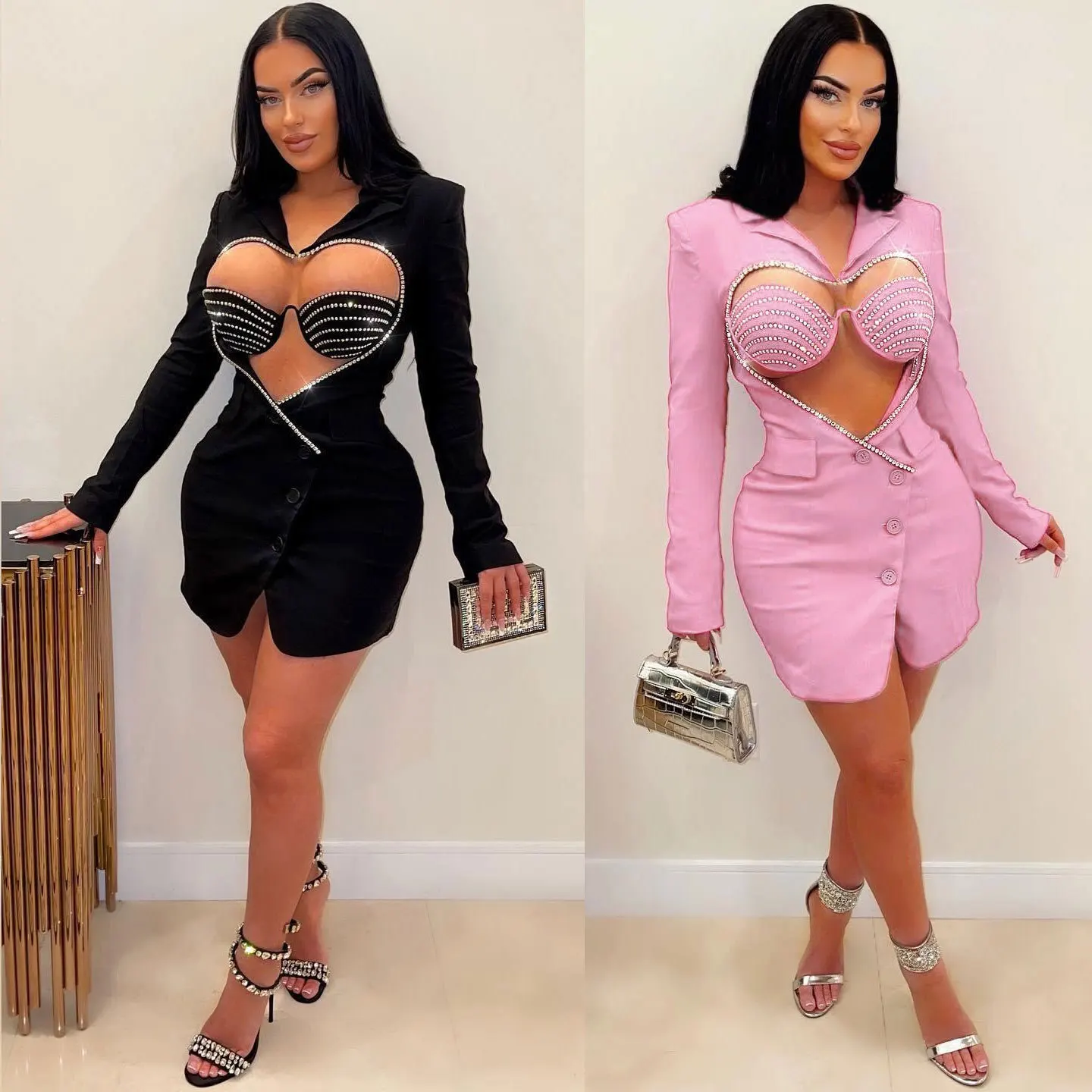 SKMY Sexy Solid Color Hip Wrap Blazer Dress Diamond Hollow Out Heart Shaped And Bra Fashion Slim Fit 2 Piece Sets Women Outfit
SKMY Sexy Solid Color Hip Wrap Blazer Dress Diamond Hollow Out Heart Shaped And Bra Fashion Slim Fit 2 Piece Sets Women Outfit