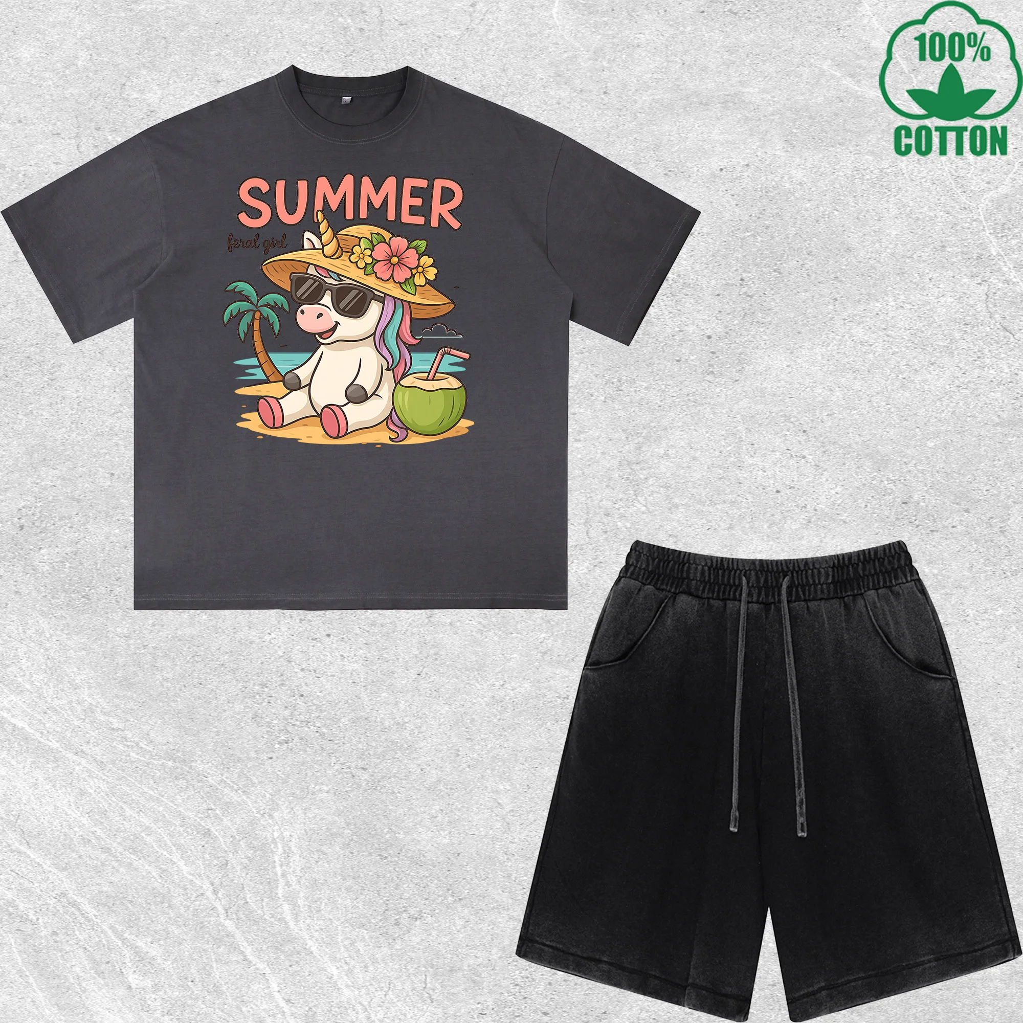 Summer Feral Girl Printed Dirty Wash T-Shirt Shorts Set Multicolor Combo Loose Trendy Fashionable 100%Cotton
Summer Feral Girl Printed Dirty Wash T-Shirt Shorts Set Multicolor Combo Loose Trendy Fashionable 100%Cotton