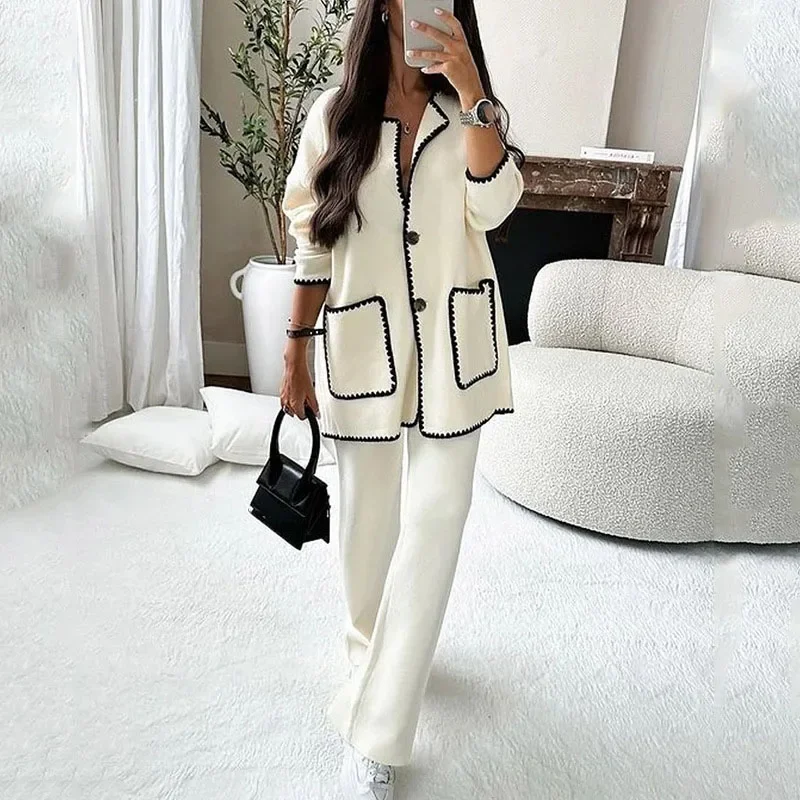 Women'sTwo Pieces Set Long Sleeve Knit Pocket Single Breasted Cardigan Suit Autumn Elegant Fashion Female Warm Street Clothes
Women'sTwo Pieces Set Long Sleeve Knit Pocket Single Breasted Cardigan Suit Autumn Elegant Fashion Female Warm Street Clothes