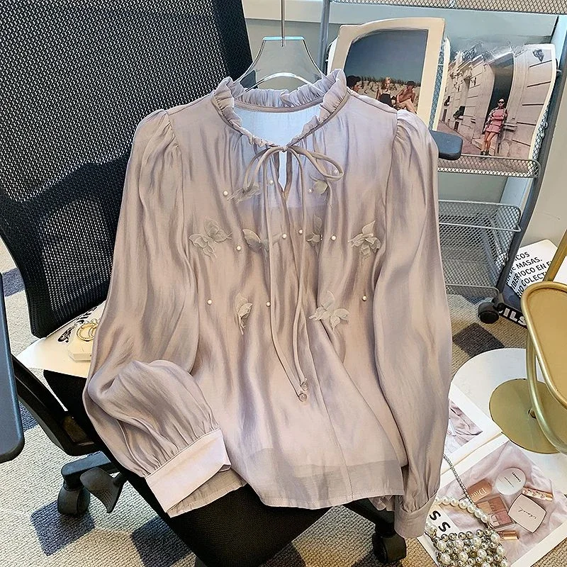 Korejpaa 3D Butterfly Shirts Ruffled Collar Bow Women Tops Korean Fashion Spring New Simple Casual Solid Long Sleeve Top Blusas
Korejpaa 3D Butterfly Shirts Ruffled Collar Bow Women Tops Korean Fashion Spring New Simple Casual Solid Long Sleeve Top Blusas