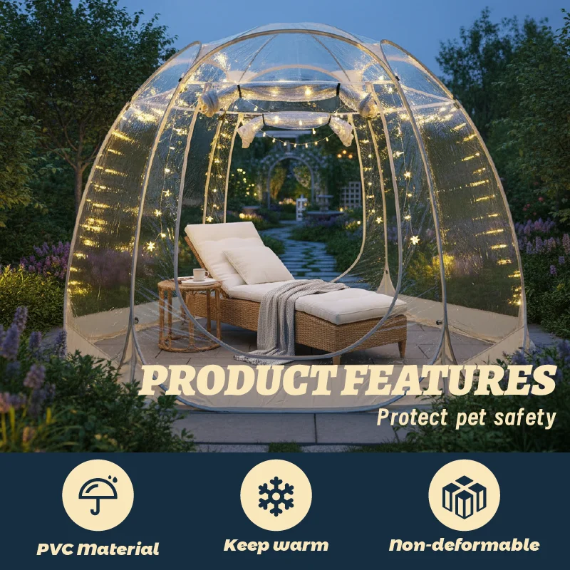 Quick-Set Bubble Tent Camping Pod Windproof Cold-Resistant PVC Outdoor Shelter with String Lights for Nighttime Ambiance
Quick-Set Bubble Tent Camping Pod Windproof Cold-Resistant PVC Outdoor Shelter with String Lights for Nighttime Ambiance