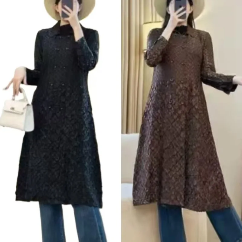 Miyake Pleated Long Jacket Fold Women 2025 Double-breasted Collar Oversized Fit Long Plisse Coat Plus Size Fall New Commuter
Miyake Pleated Long Jacket Fold Women 2025 Double-breasted Collar Oversized Fit Long Plisse Coat Plus Size Fall New Commuter