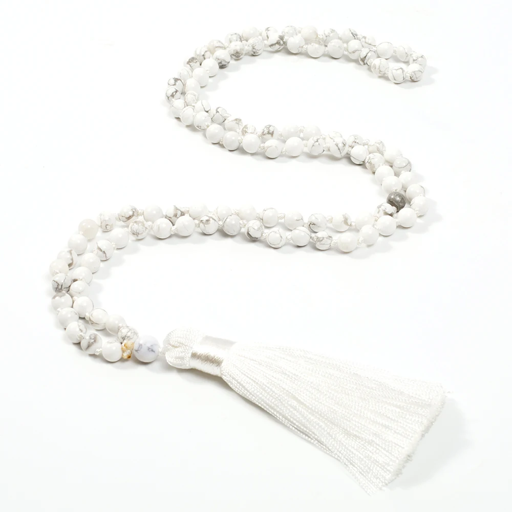 Natural Howlite Bead Knot Necklace for Men and Women, 108 Mala, Meditation Prayer, Japamala Rosary, 6mm
Natural Howlite Bead Knot Necklace for Men and Women, 108 Mala, Meditation Prayer, Japamala Rosary, 6mm