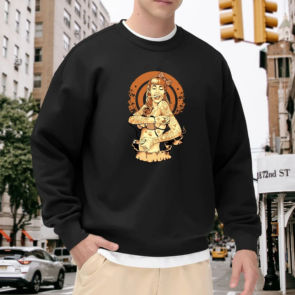 Men's Black Crew Neck Pullover Sweatshirt with Vintage Character Print, Loose Fit Top, Street Fashion Casual Versatile, Comfortable and Breathable for Everyday Wear
Men's Black Crew Neck Pullover Sweatshirt with Vintage Character Print, Loose Fit Top, Street Fashion Casual Versatile, Comfortable and Breathable for Everyday Wear