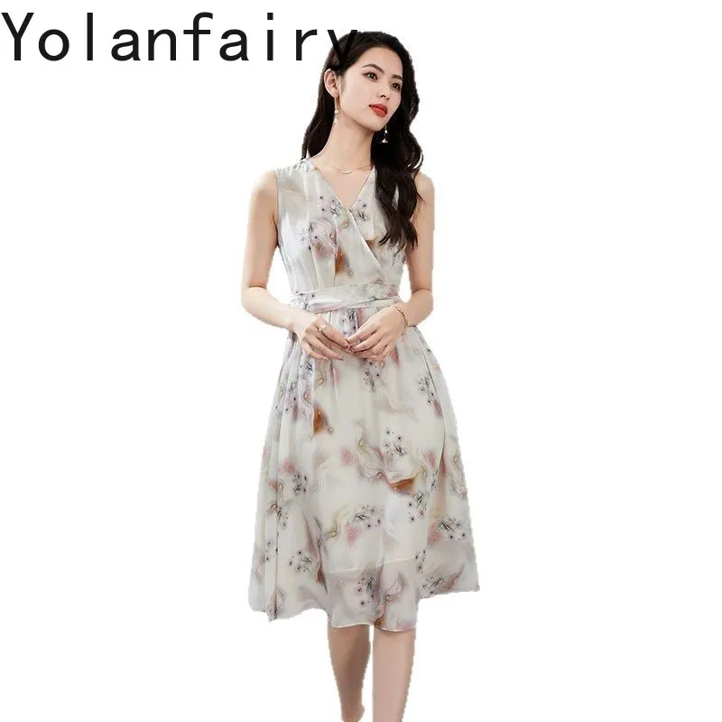 YOLANFAIRY 100% Natural Mulberry Silk Dress for Woman Summer 2025 Korean Style Sleeveless Dresses Women Lace-up Floral Dress
YOLANFAIRY 100% Natural Mulberry Silk Dress for Woman Summer 2025 Korean Style Sleeveless Dresses Women Lace-up Floral Dress
