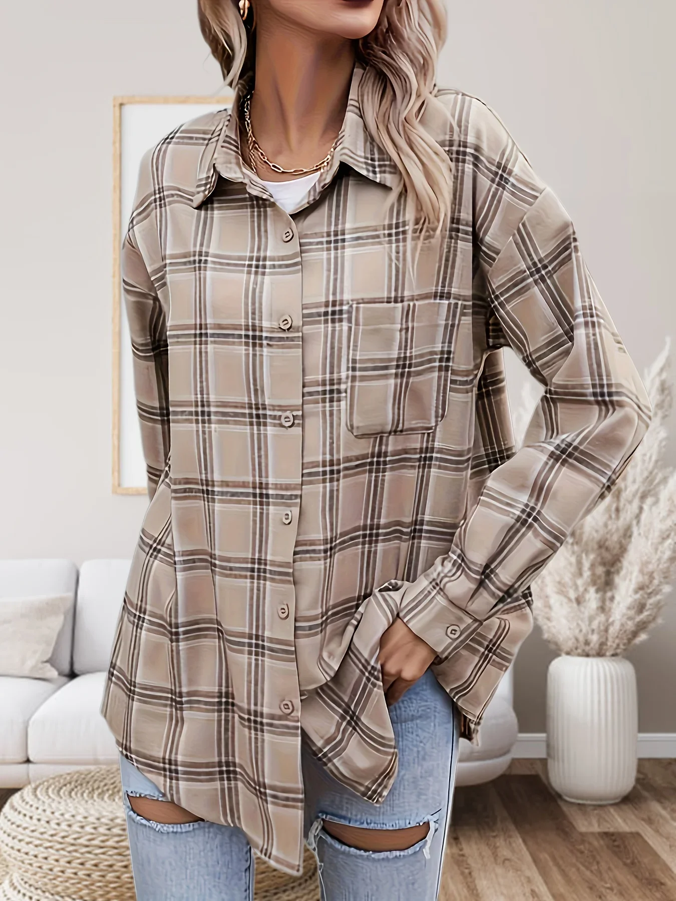 Plus Size Women’s Fashion Long Sleeved Dropped Shoulder Plaid Shirt Women Casual Checkered Printed Collar Top Shirt
Plus Size Women’s Fashion Long Sleeved Dropped Shoulder Plaid Shirt Women Casual Checkered Printed Collar Top Shirt