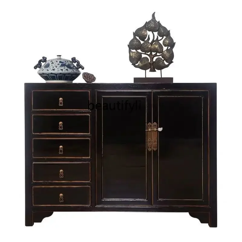 New Chinese solid wood black dining edge shoe cabinet old decoration retro foyer locker A15
New Chinese solid wood black dining edge shoe cabinet old decoration retro foyer locker A15