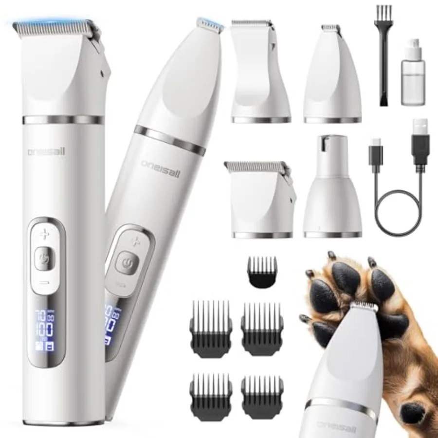 4 in 1 Dog Grooming Kit with LCD Display, Dog Hair Trimmer for Paw Nail Grinder, Rechargeable Cordless Low Noise IPX7 Waterproo
4 in 1 Dog Grooming Kit with LCD Display, Dog Hair Trimmer for Paw Nail Grinder, Rechargeable Cordless Low Noise IPX7 Waterproo