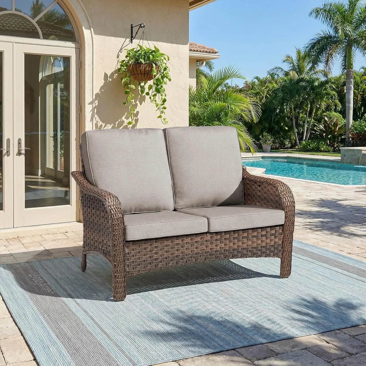 PE Wicker Loveseat Thick Cushion High Back Deep Seat Patio Garden 2 Seat, Customized
PE Wicker Loveseat Thick Cushion High Back Deep Seat Patio Garden 2 Seat, Customized