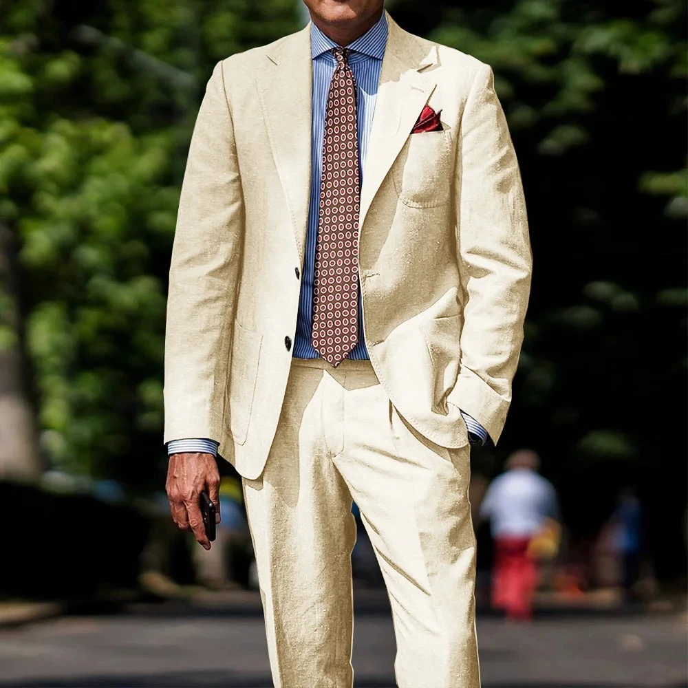 Linen Elegant Men Suits 2 Pieces Notch Lapel Two Buttons Casual Summer Outfits Wedding Tuxedo Prom Party Custom Blazer Pants
Linen Elegant Men Suits 2 Pieces Notch Lapel Two Buttons Casual Summer Outfits Wedding Tuxedo Prom Party Custom Blazer Pants