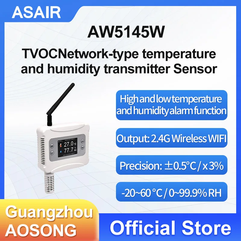 ASAIR Temperature and Humidity Transmitter Temperature and Humidity Detector Monitor WIFI Signal Output AW5145W
ASAIR Temperature and Humidity Transmitter Temperature and Humidity Detector Monitor WIFI Signal Output AW5145W