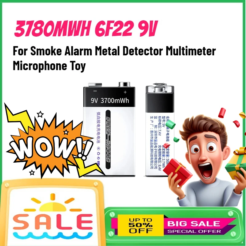 3780mWh 6F22 9V Li-ion Rechargeable Battery USB Type-C Battery for Smoke Alarm Metal Detector Multimeter Microphone Toy
3780mWh 6F22 9V Li-ion Rechargeable Battery USB Type-C Battery for Smoke Alarm Metal Detector Multimeter Microphone Toy