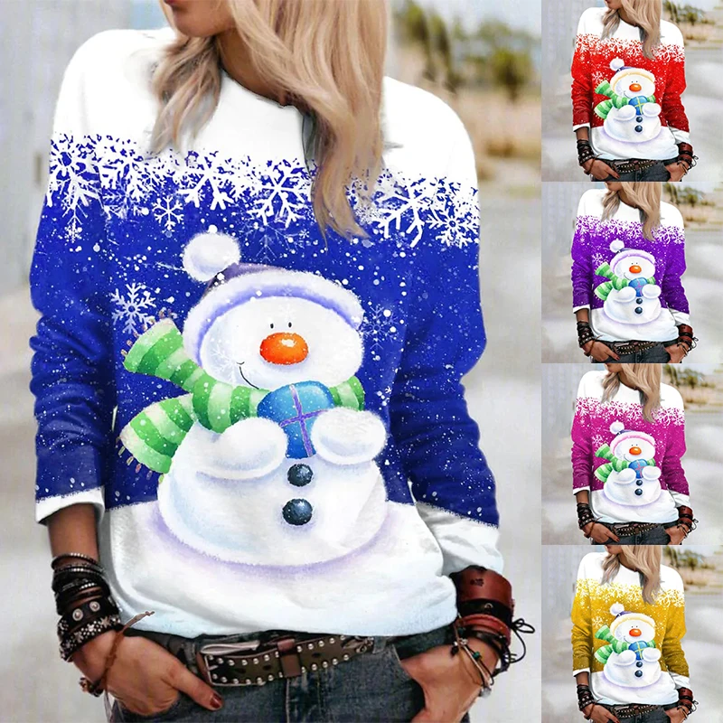 Autumn Winter Everyday Snowman Printing Long Sleeve Round Collar Pullover Women Tops Retro T-shirt Fashion Christmas Sweater
Autumn Winter Everyday Snowman Printing Long Sleeve Round Collar Pullover Women Tops Retro T-shirt Fashion Christmas Sweater