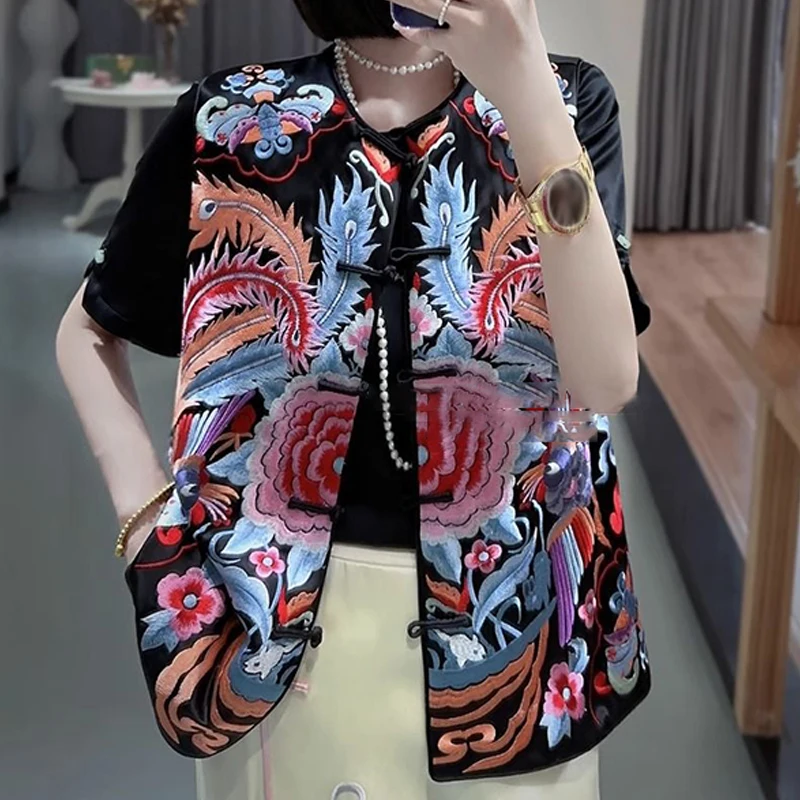New Waistcoat Outerwear Retro Buckle Phoenix Embroidery Pink Black Chinese Vest Jacket Female Spring Summer Coat Sleeveless Tops
New Waistcoat Outerwear Retro Buckle Phoenix Embroidery Pink Black Chinese Vest Jacket Female Spring Summer Coat Sleeveless Tops