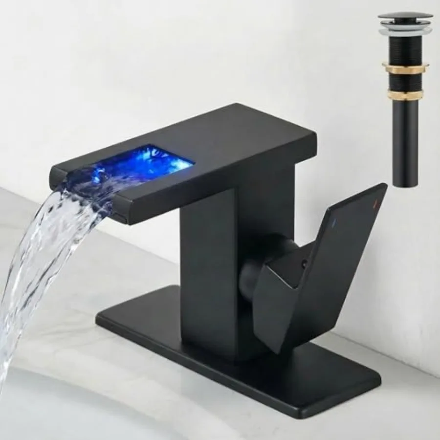 LED Bathroom Sink Faucet, Waterfall Single Hole Handle Vanity Faucets for Sinks 1 Hole with Metal Pop Up Drain and 2 Water Supp
LED Bathroom Sink Faucet, Waterfall Single Hole Handle Vanity Faucets for Sinks 1 Hole with Metal Pop Up Drain and 2 Water Supp