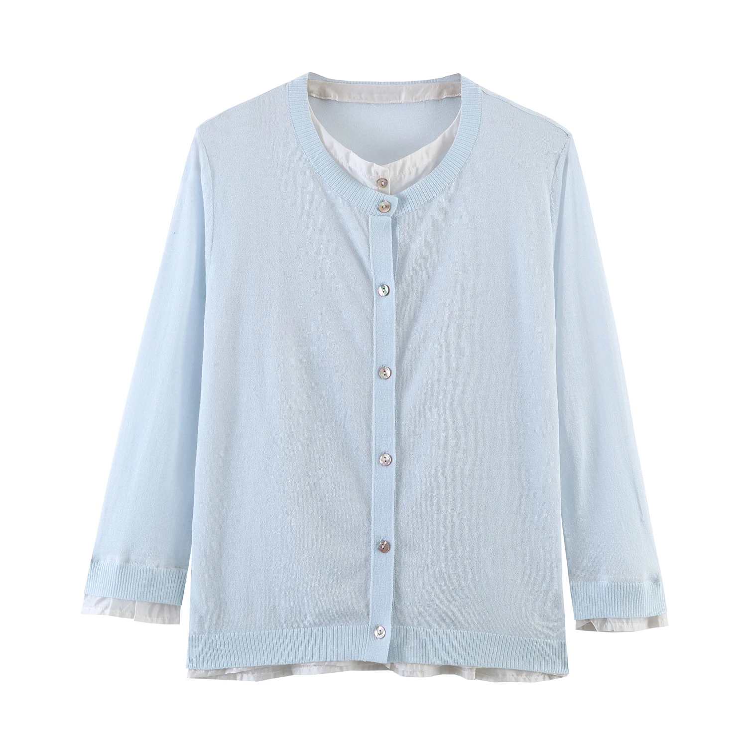 2026 Spring/Summer New Product Women's Simple and Versatile Round Neck Double Layer Effect Splicing Knitted Cardigan
2026 Spring/Summer New Product Women's Simple and Versatile Round Neck Double Layer Effect Splicing Knitted Cardigan