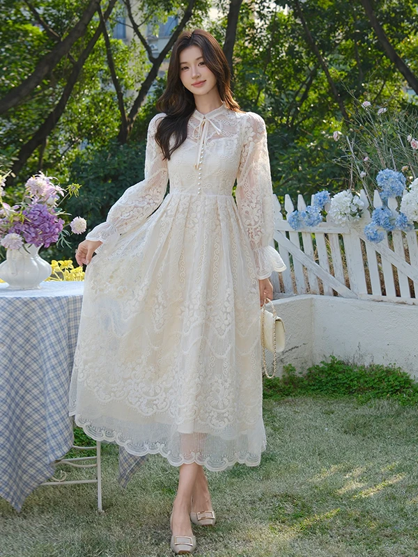 Elegant Lace Embroidered Dress Gentle Ladylike Long Spring New Arrival Light Luxury French Style A-Line Skirt Back Zipper
Elegant Lace Embroidered Dress Gentle Ladylike Long Spring New Arrival Light Luxury French Style A-Line Skirt Back Zipper