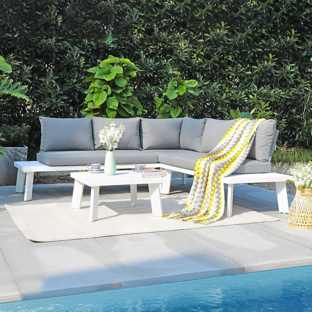 4-Piece Outdoor Patio Furniture Set L-Shaped Aluminum Sectional Sofa with Coffee Table Patio Conversation Set with Cushions
4-Piece Outdoor Patio Furniture Set L-Shaped Aluminum Sectional Sofa with Coffee Table Patio Conversation Set with Cushions