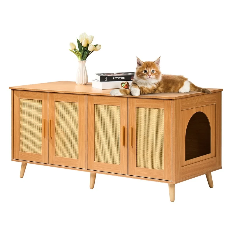 Wooden Cat Litter Box Enclosure for 2 Cats, Hidden Storage Furniture with Ventilation and Door
Wooden Cat Litter Box Enclosure for 2 Cats, Hidden Storage Furniture with Ventilation and Door