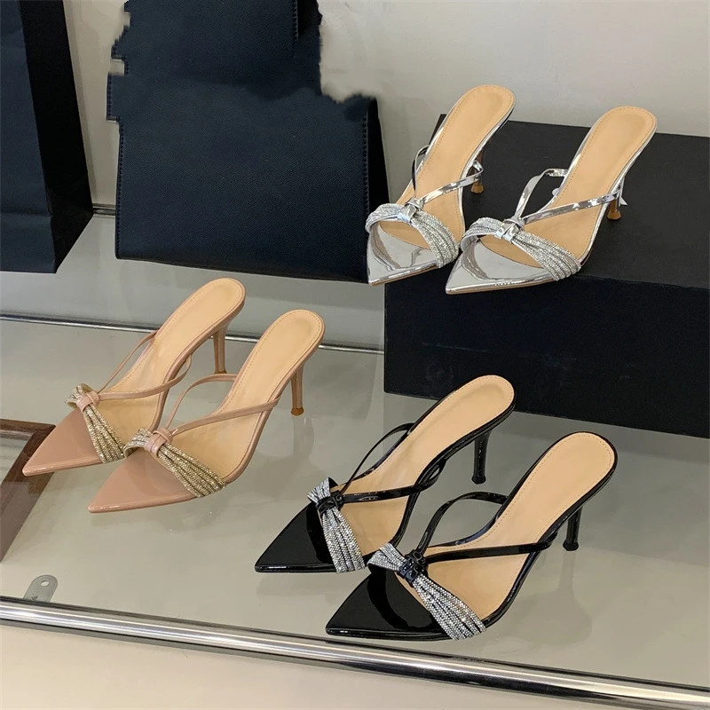 New Summer Women's High-heeled Sandals, One-strap High-heeled Slippers, Pointed Toe, Rhinestone, Open-toe Slippers.
New Summer Women's High-heeled Sandals, One-strap High-heeled Slippers, Pointed Toe, Rhinestone, Open-toe Slippers.