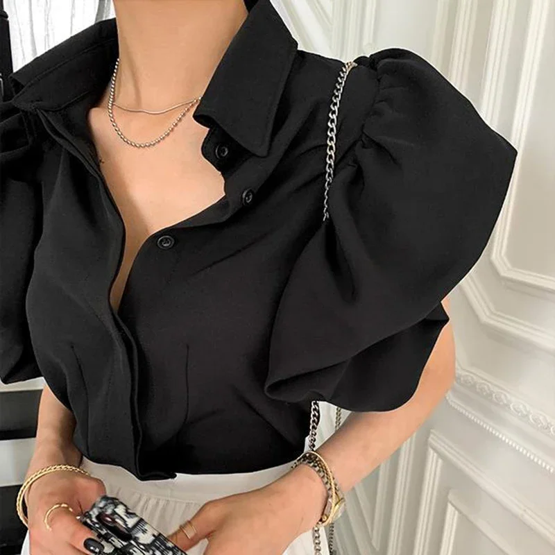 BWQ Y2K Women Chiffon Black Shirts Summer Fashion Elegant Puff Sleeve Tops Korean All Match Female Casual Blouse New
BWQ Y2K Women Chiffon Black Shirts Summer Fashion Elegant Puff Sleeve Tops Korean All Match Female Casual Blouse New