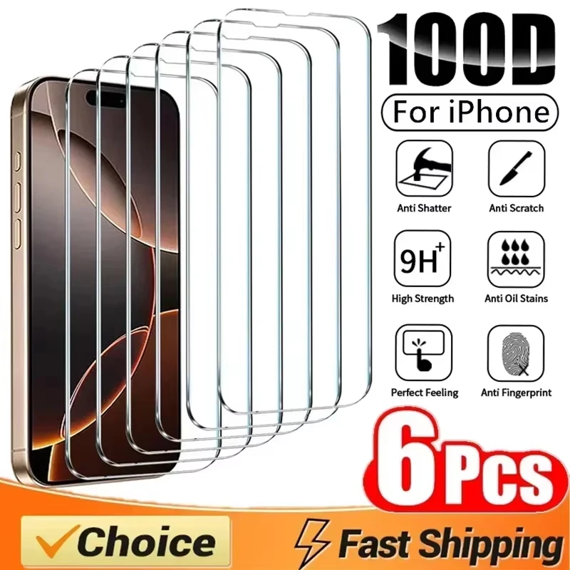 6Pcs Tempered Glass Screen Protector for iPhone 14 13 11 15 13 17 Pro Max 12 Mini 16e Air XS XR X 8 7 6 Plus SE Clear Film Cover
6Pcs Tempered Glass Screen Protector for iPhone 14 13 11 15 13 17 Pro Max 12 Mini 16e Air XS XR X 8 7 6 Plus SE Clear Film Cover