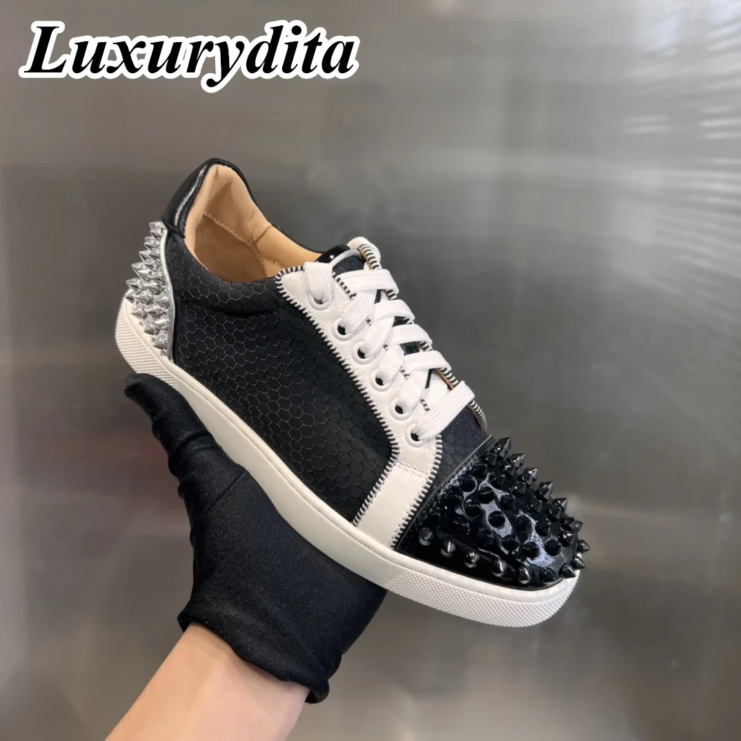 Top Quality Womens Trendy Casual Sneakers Luxury Mens Real Leather Tennis Shoes Designr Red Sole Tide Lovers Rivet Shoes HJ0246
Top Quality Womens Trendy Casual Sneakers Luxury Mens Real Leather Tennis Shoes Designr Red Sole Tide Lovers Rivet Shoes HJ0246