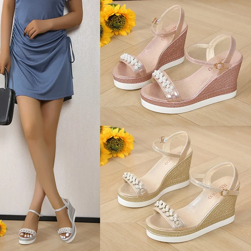Women Platform Sandals 2024 Summer Pearl Transparent Rhinestones High Heels Buckle Fashoin Ladies Wedge Sandals Beach Shoes
Women Platform Sandals 2024 Summer Pearl Transparent Rhinestones High Heels Buckle Fashoin Ladies Wedge Sandals Beach Shoes
