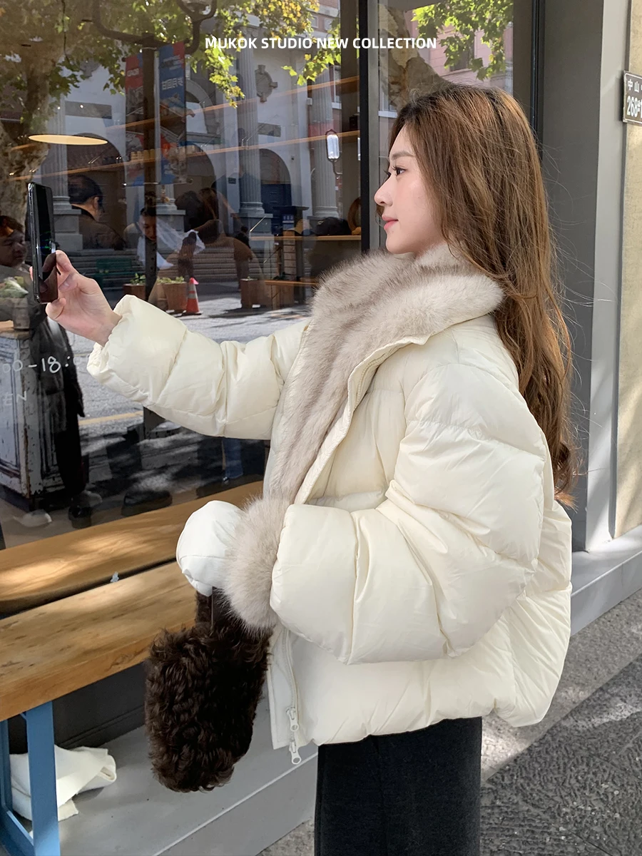 MUKOK 90 White Du down Puffer Coat with Detachable Fur Collar And Gloves Cact Winter New Sle Women's Jaet
MUKOK 90 White Du down Puffer Coat with Detachable Fur Collar And Gloves Cact Winter New Sle Women's Jaet